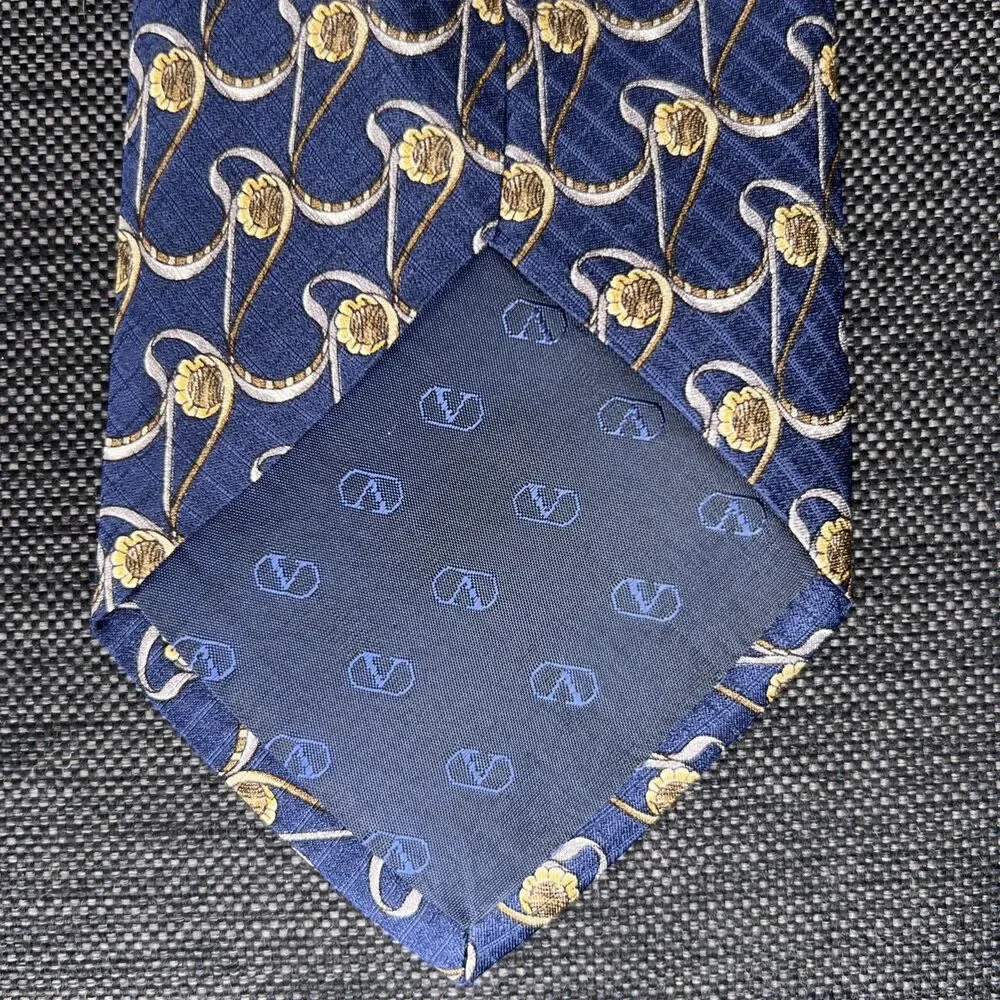 Vintage Valentino Cravatte 100% Silk Neck Tie Made in Italy Blue Gold